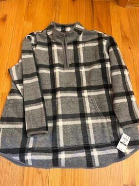 Women’s Gray Plaid Half-Zip Pullover Fleece Sweater